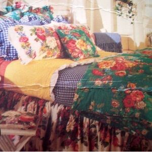 VTG RALPH LAUREN KING SIZE INDIA STREET BED SKIRT DUST RUFFLE GREEN ROSE FLORAL